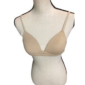 Maidenform Beige Padded Adjustable Triangle T-Shirt Bra*Hook & Eye Close*36A*EUC